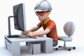 3d cartoon, male worker white background, Generative ai