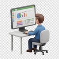 3d cartoon man in a business suit analyzing graphs and data on a computer dashboard, representing analytics Royalty Free Stock Photo