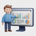 3d cartoon man in a business suit analyzing graphs and data on a computer dashboard, representing analytics Royalty Free Stock Photo
