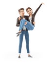 3d cartoon man carrying woman in his arms