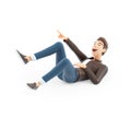 3d cartoon man rolling on the floor and laughing