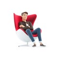 3d cartoon man sitting comfortably with arms crossed Royalty Free Stock Photo