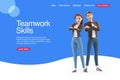 3d cartoon man and woman teamwork web banner