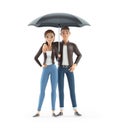 3d cartoon man and woman under umbrella Royalty Free Stock Photo