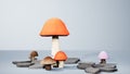 3D Cartoon Mushroom close-up and stone