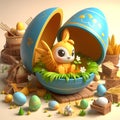 3D cartoon opened easter egg Royalty Free Stock Photo