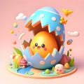 3D cartoon opened easter egg Royalty Free Stock Photo