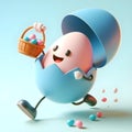 3D cartoon opened easter egg Royalty Free Stock Photo