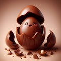 3D cartoon opened chocolate easter egg Royalty Free Stock Photo