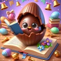 3D cartoon opened chocolate easter egg Royalty Free Stock Photo