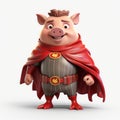Superhero Boar Cartoon Character: 3d Boy Pig With Cape