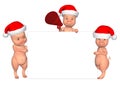 3d cartoon pigs with a blank frame and christmas hats Royalty Free Stock Photo