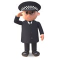3d cartoon police officer on duty in uniform proceeds to salute, 3d illustration