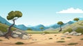 2d Cartoon Prehistory Game Asset: Knoll With Trees And Stones