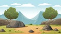 2d Cartoon Prehistoric Game Asset: Knoll With Trees And Stones