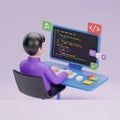 3d cartoon programmer working on laptop coding software development and technology concepts, AI Generated Royalty Free Stock Photo