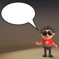 3d cartoon punk rocker character with blank speech bubble, 3d illustration Royalty Free Stock Photo