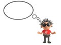 3d cartoon punk rocker character with spiky hair with a blank thought bubble, 3d illustration