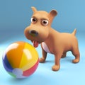 3d cartoon puppy dog playing with a beach ball, 3d illustration