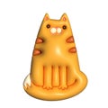 3d cartoon render ginger tabby cat. Front view Sitting kitty. Cutr clay style character with funny weird cartoon face Royalty Free Stock Photo