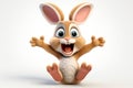 3D cartoon render of happy smiling brown rabbit