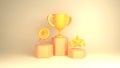 3D cartoon rendering of Champion trophys. Sport award and success concept