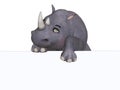 3d cartoon rhino with a blank board