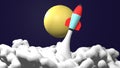 3D cartoon rocket launch illustration with yellow moon background Royalty Free Stock Photo