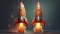 3D cartoon rocket for startup business concept. Rendered with copy space. Generative ai