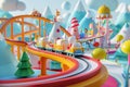 3D cartoon with roller coaster and various attractions carnival amusement theme park Royalty Free Stock Photo