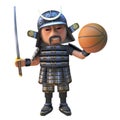 3d cartoon samurai warrior holding katana sword and basketball