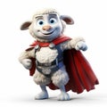 3d Cartoon Sheep With Red Cape: A Harmonious Superhero In Octane Render Style
