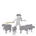 3d cartoon shepherd or herder with his sheep