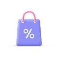 3d Cartoon Shopping Bag With Percent Sign.