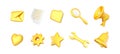 3D cartoon social media icons set, online communication symbols. Star, bell, heart, mail, magnifier, wrench, folder, gear,