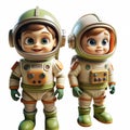 3D Cartoon Space Explorers Isolated on White Background Royalty Free Stock Photo