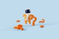 3D cartoon spaceboy in the middle of question marks ready to help. Royalty Free Stock Photo