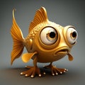 3d cartoon statue of golden funny eyes fish generative AI