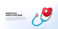 3D cartoon stethoscope with red hearth medical healthcare illustration concept for hospital clinic