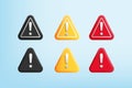 3D cartoon style of Emergency Triangle Warning Sign set collection in black yellow red color including exclamation mark, with Royalty Free Stock Photo