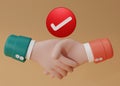 3D Cartoon style handshake image on brown background. Close up of business handshake. commitment meeting icon. Successful, deal