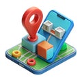 3d cartoon style minimal city map navigation smartphone icon. mobile app interface, geolocation, concept. Map GPS navigation, App