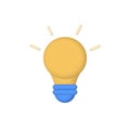 3d cartoon style minimal yellow light bulb icon. Idea, solution, business, science, energy, strategy concept. Solution and busines