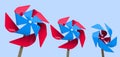 3d cartoon stylized colorful windmills. Royalty Free Stock Photo