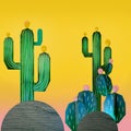 3d rendering of cartoon stylized mexican cactuses