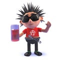 3d cartoon vicious punk rocker character in 3d drinking a pint of lager