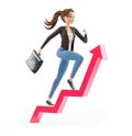 3d cartoon woman with briefcase running on growing arrow Royalty Free Stock Photo