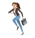 3d cartoon woman with briefcase running late