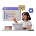 3D Cartoon Woman Coding and Learning Royalty Free Stock Photo