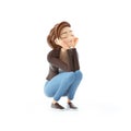 3d cartoon woman crouching and happy